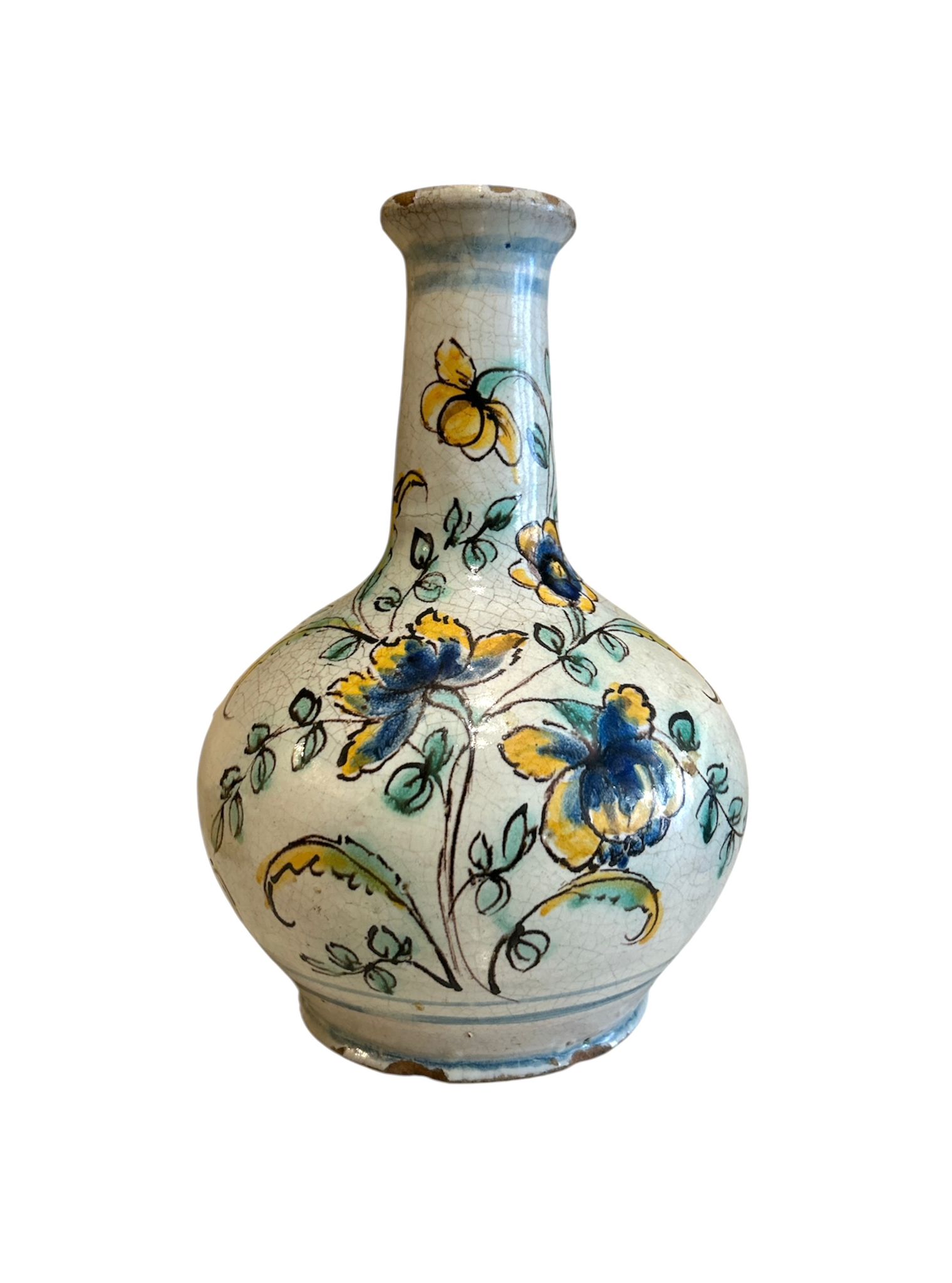 Bottiglia in maiolica con decoro floreale, Caltagirone XVIII secolo