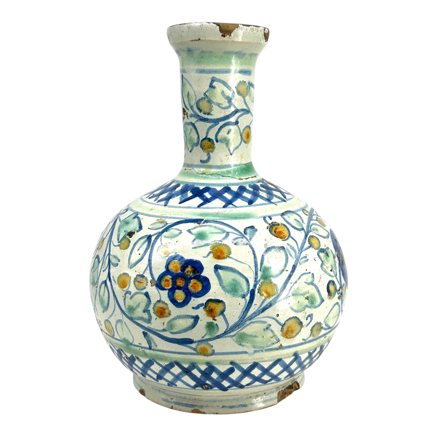 Bottiglia in maiolica policroma, Caltagirone inizi XVIII secolo