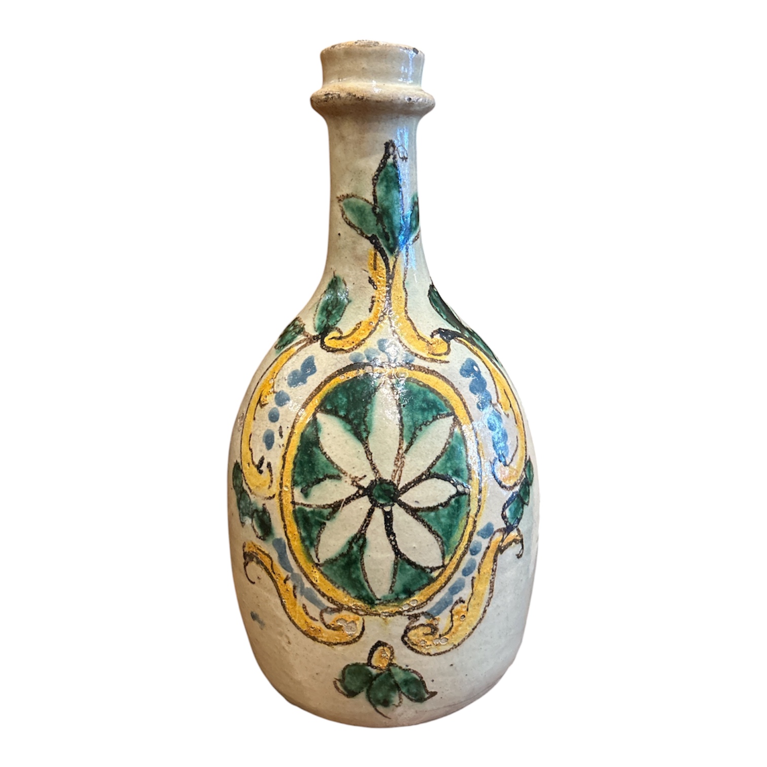 Bottiglia in maiolica, Caltagirone 1908